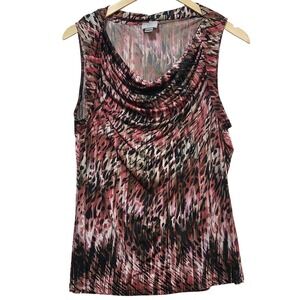 Worthington Sleeveless Cowl Neck Blouse in Pink, Black & Cream
